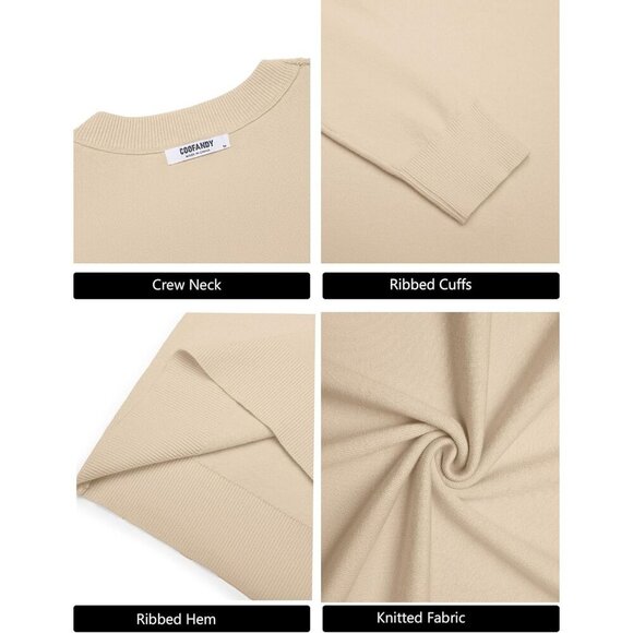 Coofandy Men Khaki Crew Neck Pullover Long Sleeve Lightweight Dress Sweater - Picture 6 of 6